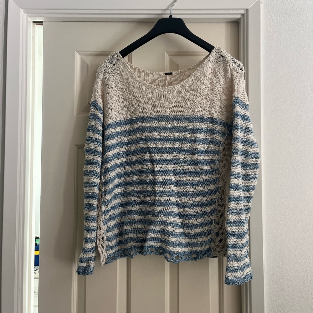 Free People Ivory Textured Knit Top